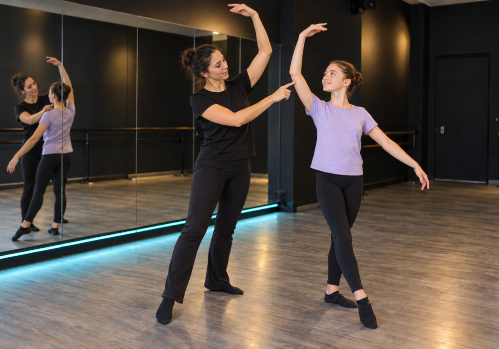 Lezione di danza davanti allo specchio